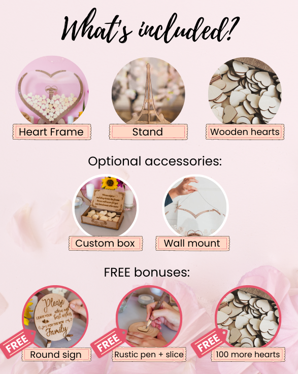The Wooden Heart Wedding Guest Book + 3 FREE Bonuses