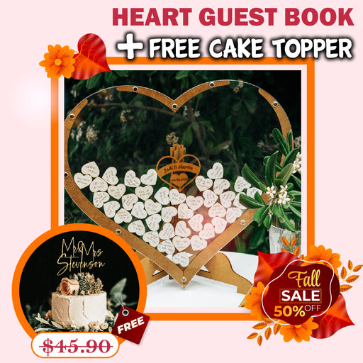 Fall SALE: Heart Guest Book + FREE Cake Topper