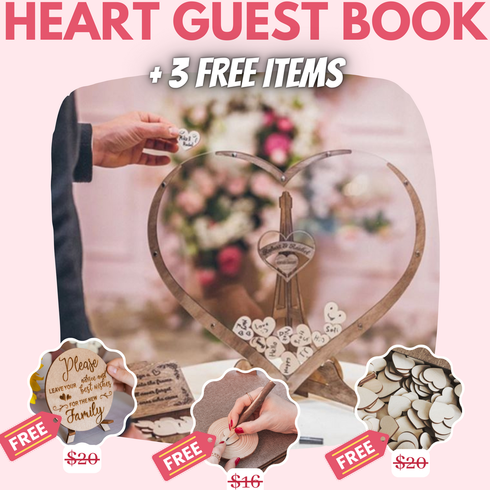 EARLY BIRD: Wooden Heart Wedding Guest Book + 3 FREE bonuses