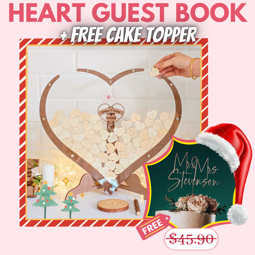 CHRISTMAS DEAL: Heart Guest Book + FREE Cake Topper