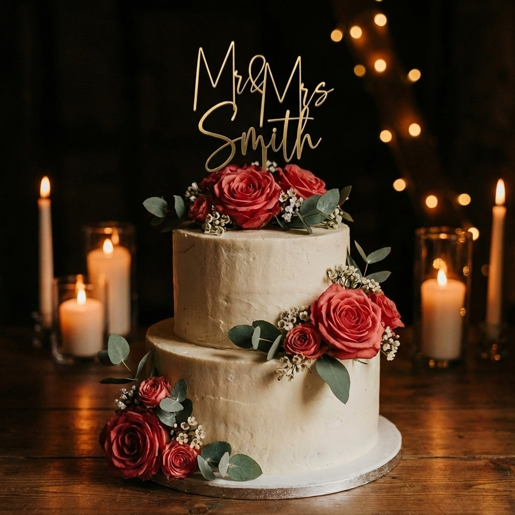 Décoration de gâteau cursive M. et Mme