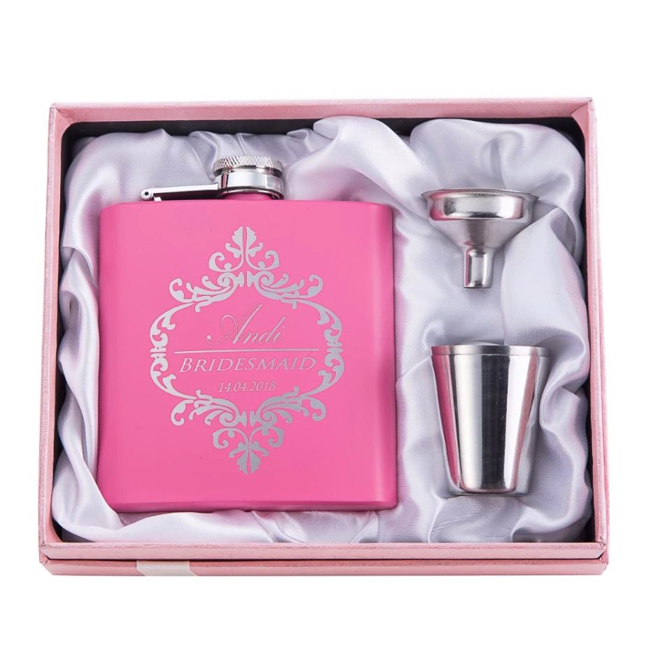 Personalized Pink Flask | Bridesmaid gift