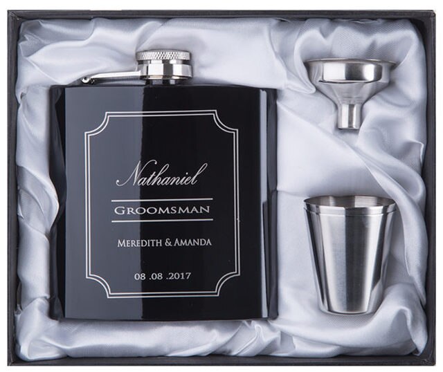 Personalized Black Flask Set | Groomsman gift