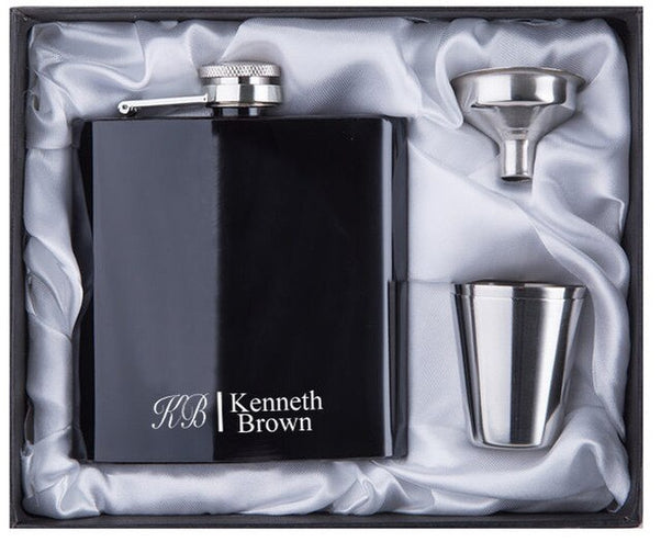 Personalized Black Flask Set | Groomsman gift