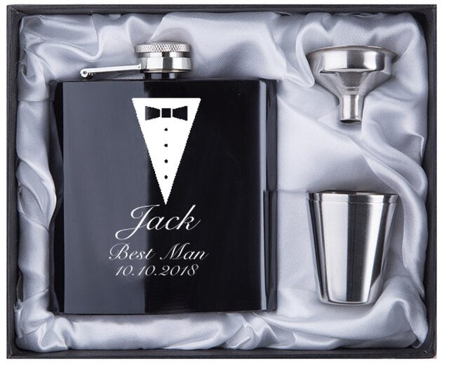 Personalized Black Flask Set | Groomsman gift