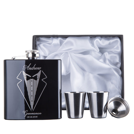 Personalized Black Flask Set | Groomsman gift