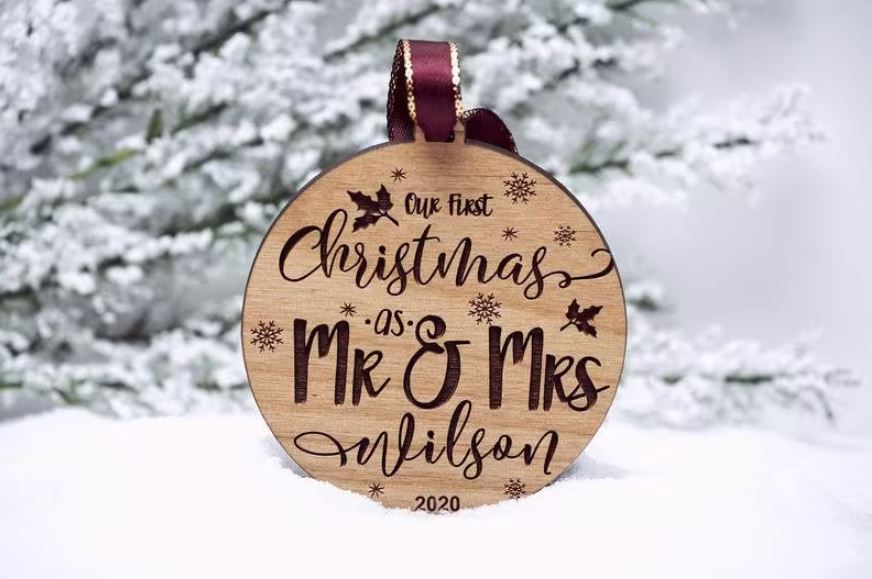 Our First Christmas As Mr and Mrs - Wood Ornament