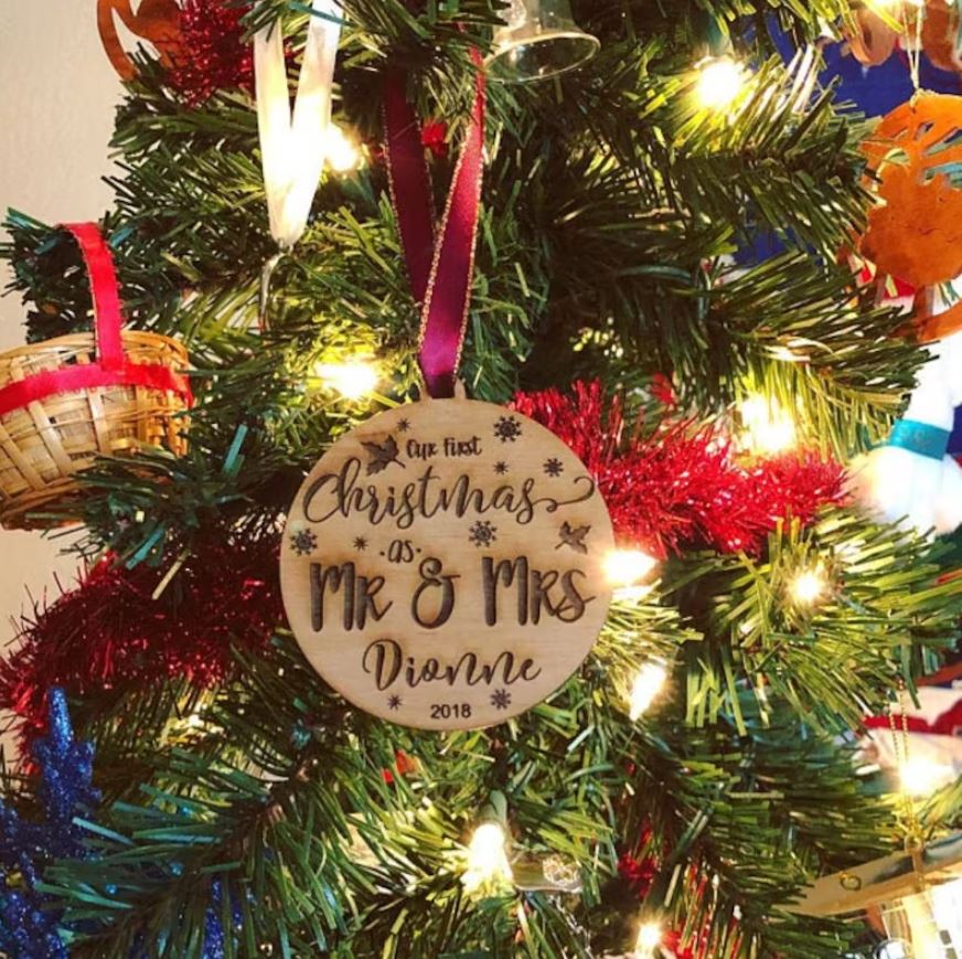 Our First Christmas As Mr and Mrs - Wood Ornament