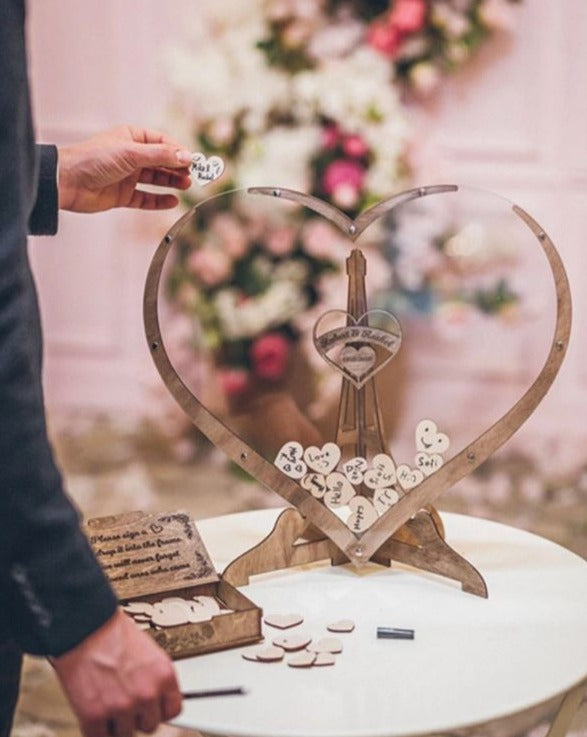 Wooden Heart Wedding Guest Book + 3 FREE bonuses