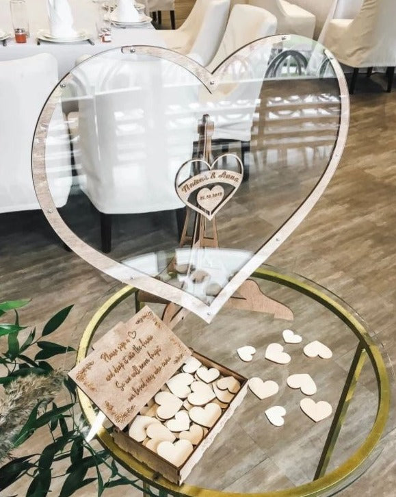 Wooden Heart Wedding Guest Book + FREE ring box