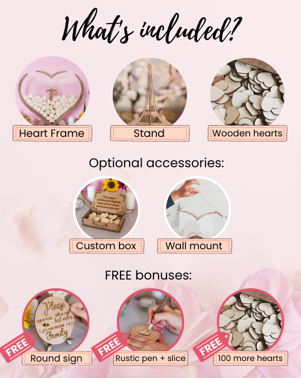 Wooden Heart Wedding Guest Book + 3 FREE bonuses