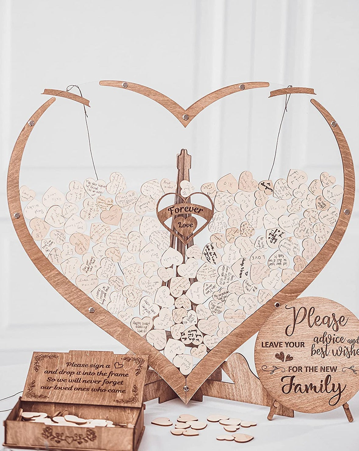 Wooden Heart Wedding Guest Book + 3 FREE bonuses