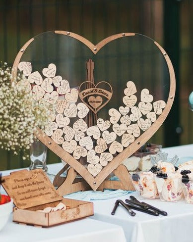 Wooden Heart Wedding Guest Book + FREE ring box