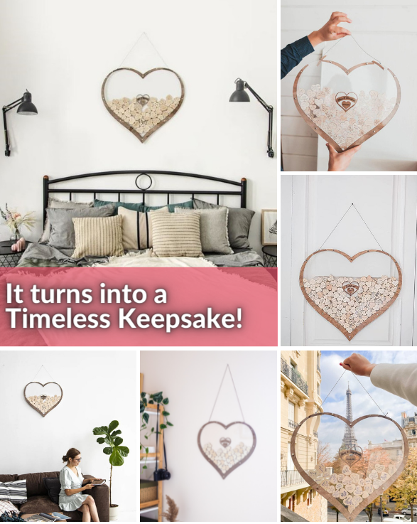 Wooden Heart Wedding Guest Book + 3 FREE bonuses