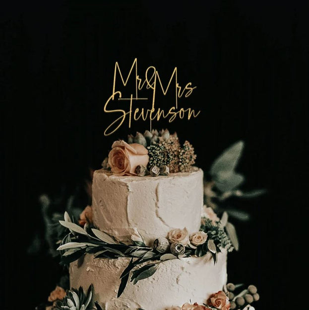 Cursive Mr Mrs Cake Topper