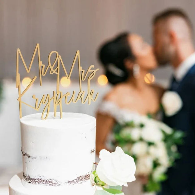 Cursive Mr Mrs Cake Topper