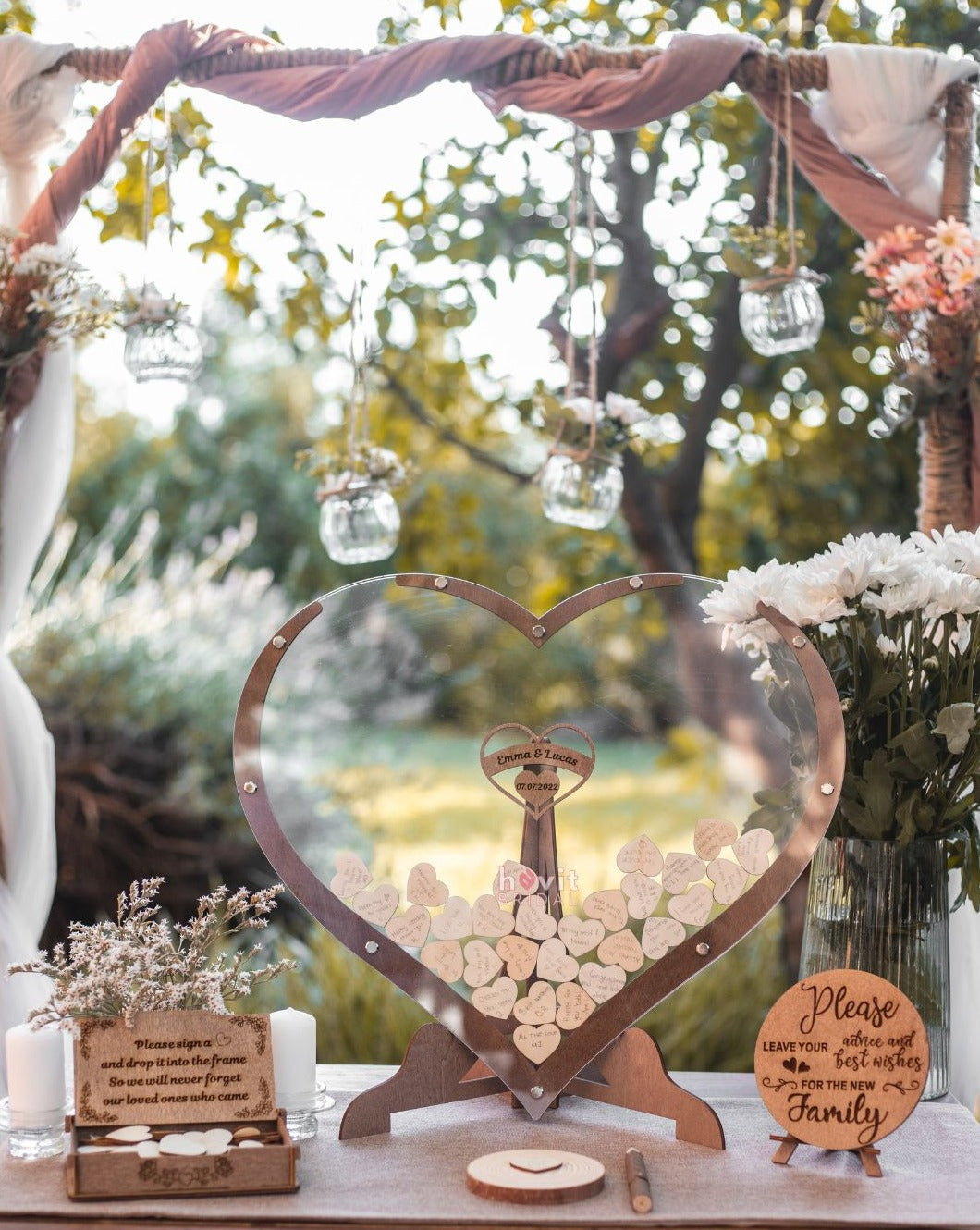 Wooden Heart Wedding Guest Book + 3 FREE bonuses